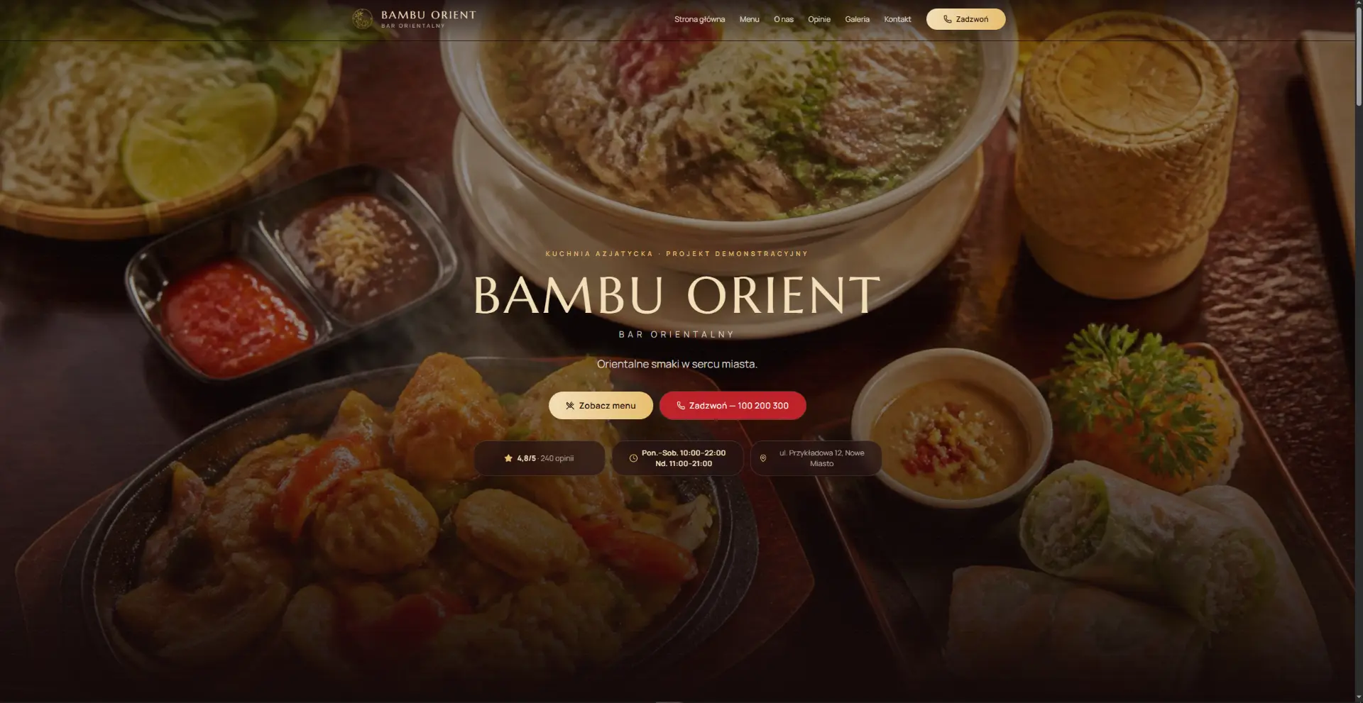 Zrzut ekranu demonstracyjnej strony restauracji Bambu Orient